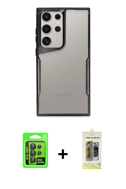 ieg™ Galaxy S24 Ultra Kılıf Akış Çizgi Koleksiyonu - Siyah Joko Magic 5D Hayalet Cam + Siyah Raze Me