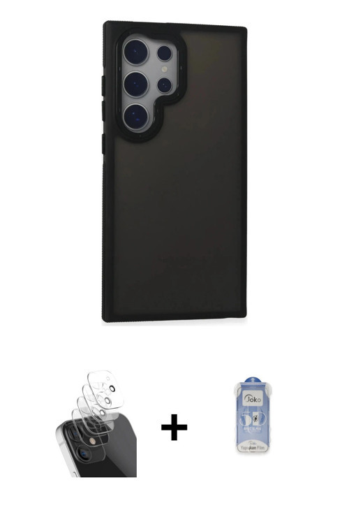 ieg™ Galaxy S24 Ultra Kılıf Eksen Işık - Siyah Joko Magic 5D Cam + Şeffaf Kamera Lens Koruma Cam