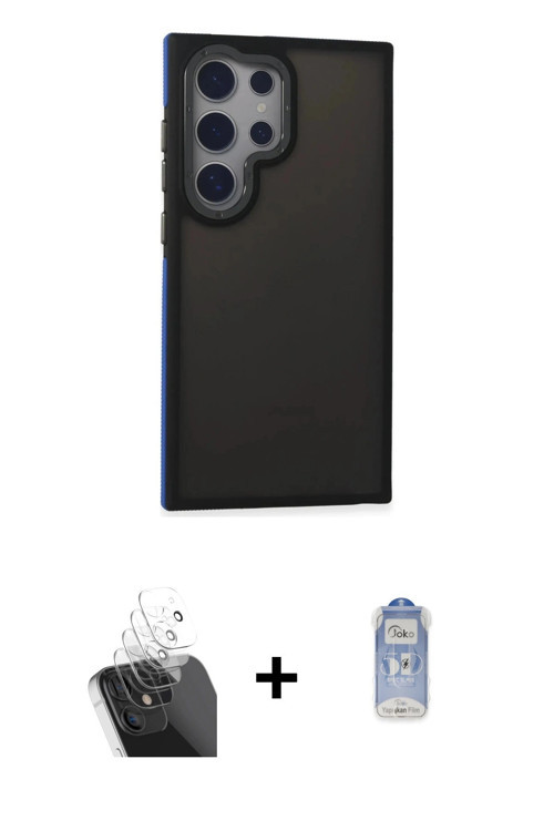 ieg™ Galaxy S24 Ultra Kılıf Eksen Işık - Siyah Joko Magic 5D Cam + Şeffaf Kamera Lens Koruma Cam