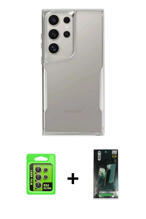 ieg™ Galaxy S24 Ultra Kılıf Akış Çizgi Koleksiyonu - Şeffaf 360 Full Body Arka Koruyucu + Sarı Raze