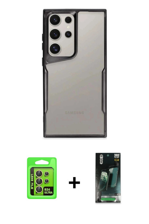 ieg™ Galaxy S24 Ultra Kılıf Akış Çizgi Koleksiyonu - Şeffaf 360 Full Body Arka Koruyucu + Sarı Raze