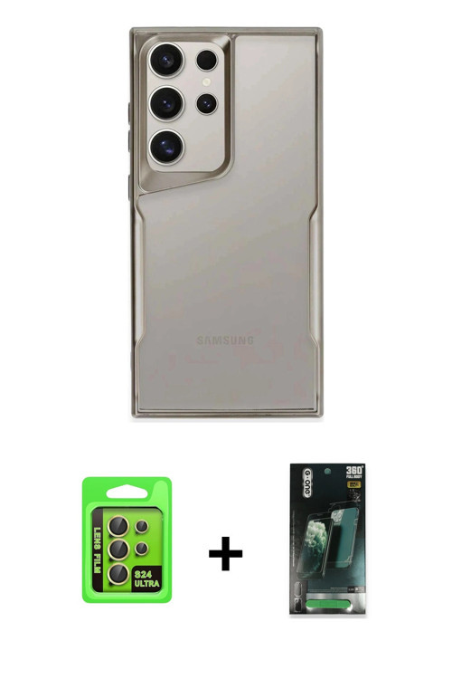 ieg™ Galaxy S24 Ultra Kılıf Akış Çizgi Koleksiyonu - Şeffaf 360 Full Body Arka Koruyucu + Sarı Raze