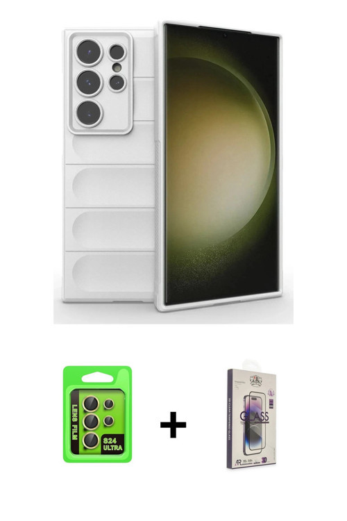 ieg™ Galaxy S24 Ultra Kılıf Atlas Koleksiyonu - Siyah Bilvis 3D Cam Ekran Koruyucu + Sarı Raze Metal