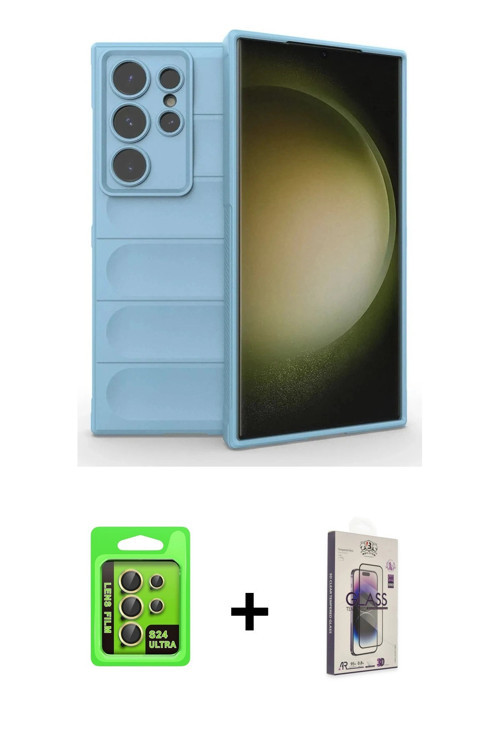 ieg™ Galaxy S24 Ultra Kılıf Atlas Koleksiyonu - Siyah Bilvis 3D Cam Ekran Koruyucu + Sarı Raze Metal