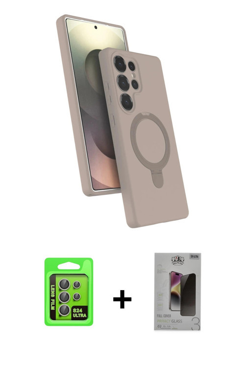 ieg™ Galaxy S24 Ultra Kılıf İz Işık Koleksiyonu - Siyah Bilvis Hayalet Cam Ekran Koruyucu + Gri Raze
