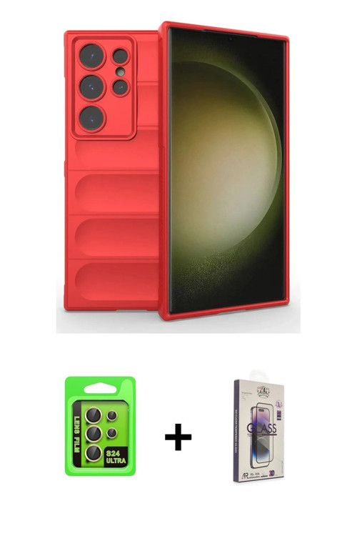 ieg™ Galaxy S24 Ultra Kılıf Atlas Koleksiyonu - Siyah Bilvis 3D Cam Ekran Koruyucu + Sarı Raze Metal