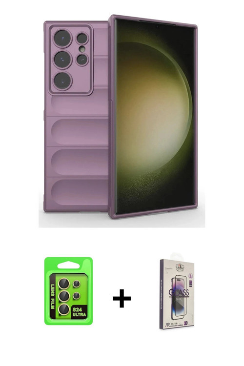ieg™ Galaxy S24 Ultra Kılıf Atlas Koleksiyonu - Siyah Bilvis 3D Cam Ekran Koruyucu + Sarı Raze Metal