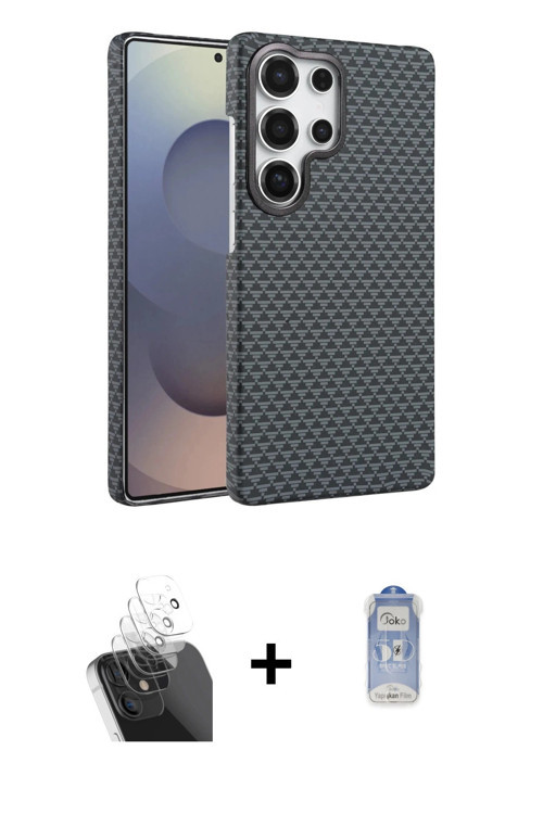 ieg™ Galaxy S24 Ultra Kılıf Doruk Serisi - Siyah Joko Magic 5D Cam + Şeffaf Kamera Lens Koruma Cam