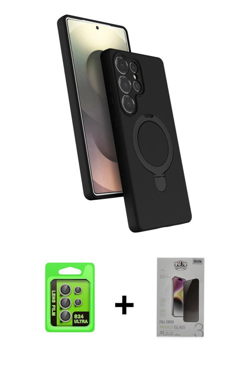 ieg™ Galaxy S24 Ultra Kılıf İz Işık Koleksiyonu - Siyah Bilvis Hayalet Cam Ekran Koruyucu + Gri Raze