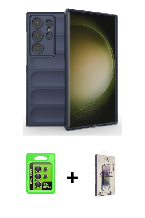 ieg™ Galaxy S24 Ultra Kılıf Atlas Koleksiyonu - Siyah Bilvis 3D Cam Ekran Koruyucu + Sarı Raze Metal