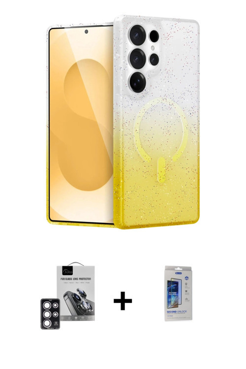 ieg™ Galaxy S24 Ultra Kılıf Eksen Minimal Özel Seri - Siyah Durable Full Glue Curved Cam + Pembe PVD