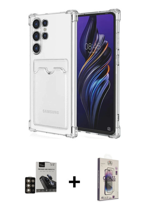 ieg™ Galaxy S24 Ultra Kılıf Doruk Klasik Koleksiyonu - Siyah Bilvis 3D Cam Ekran Koruyucu + Gold PVD
