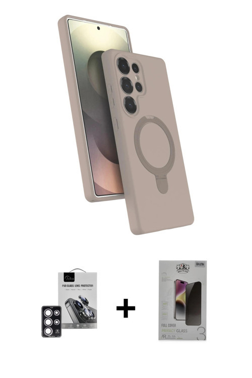 ieg™ Galaxy S24 Ultra Kılıf İz Işık Koleksiyonu - Siyah Bilvis Hayalet Cam Ekran Koruyucu + Pembe PV