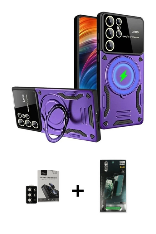 ieg™ Galaxy S24 Ultra Kılıf Kıvılcım Modern Serisi - Siyah 360 Mat Full Body Arka Koruyucu + Siyah P