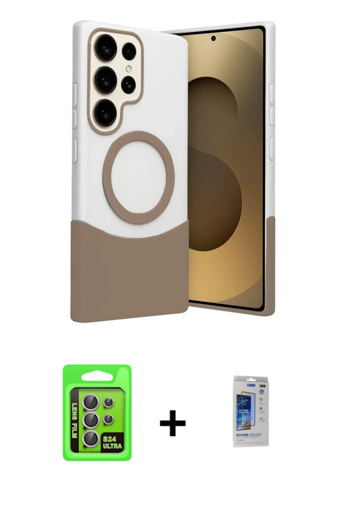 ieg™ Galaxy S24 Ultra Kılıf Kozmos Form Özel Seri - Siyah Durable Full Glue Curved Hayalet Cam + Mor