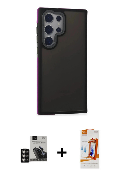 ieg™ Galaxy S24 Ultra Kılıf Eksen Işık - Siyah AutoKit 5in1 Fiber Polymer Nano Ekran Koruyucu + Deri
