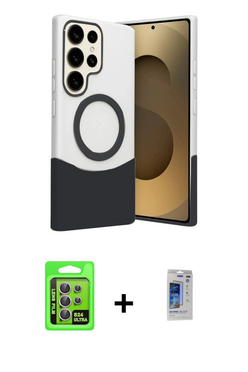 ieg™ Galaxy S24 Ultra Kılıf Kozmos Form Özel Seri - Siyah Durable Full Glue Curved Hayalet Cam + Mor