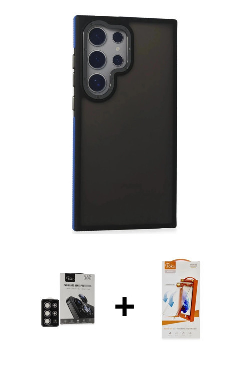 ieg™ Galaxy S24 Ultra Kılıf Eksen Işık - Siyah AutoKit 5in1 Fiber Polymer Nano Ekran Koruyucu + Deri