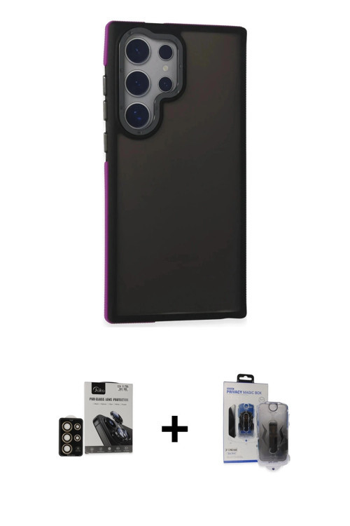 ieg™ Galaxy S24 Ultra Kılıf Eksen Işık - Siyah Vanessa Magic Hayalet Cam + Gold PVD Metal Kamera Len