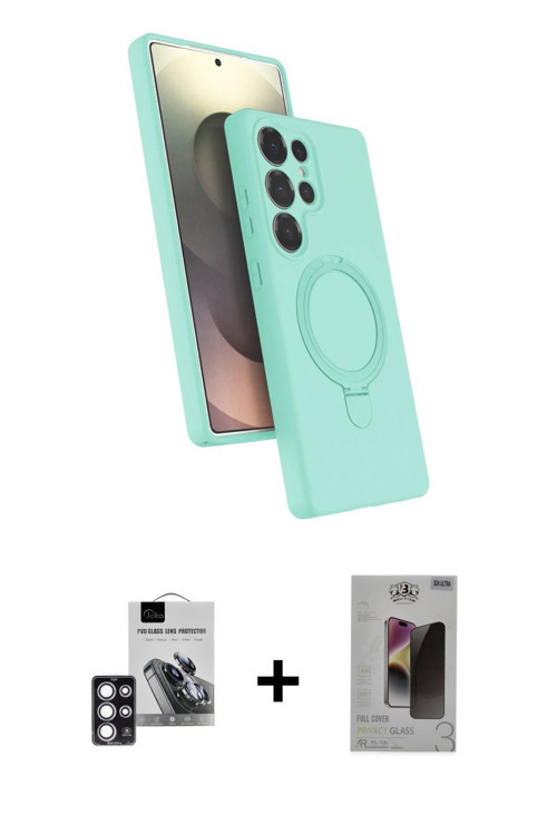 ieg™ Galaxy S24 Ultra Kılıf İz Işık Koleksiyonu - Siyah Bilvis Hayalet Cam Ekran Koruyucu + Pembe PV