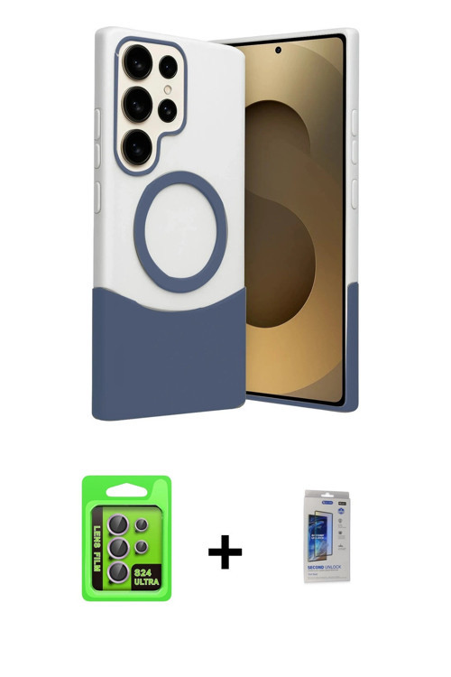 ieg™ Galaxy S24 Ultra Kılıf Kozmos Form Özel Seri - Siyah Durable Full Glue Curved Hayalet Cam + Mor