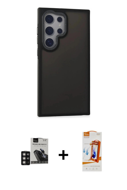 ieg™ Galaxy S24 Ultra Kılıf Eksen Işık - Siyah AutoKit 5in1 Fiber Polymer Nano Ekran Koruyucu + Deri