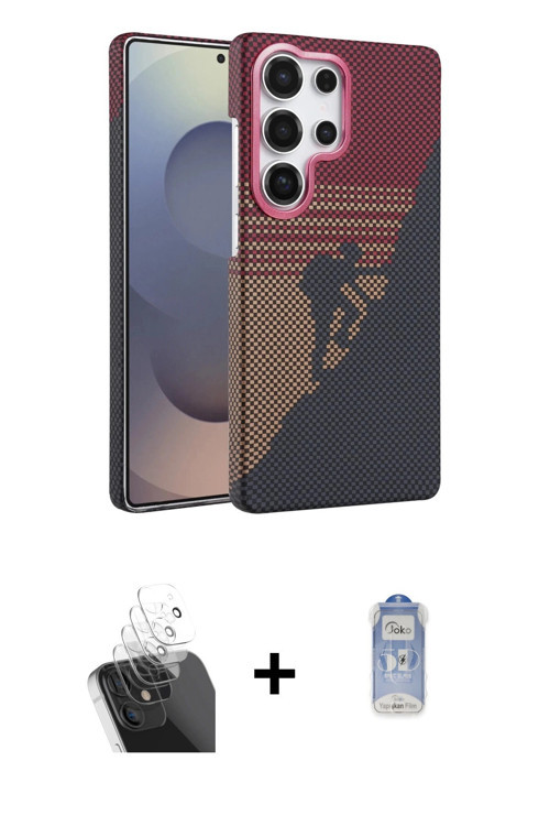 ieg™ Galaxy S24 Ultra Kılıf Doruk Serisi - Siyah Joko Magic 5D Cam + Şeffaf Kamera Lens Koruma Cam