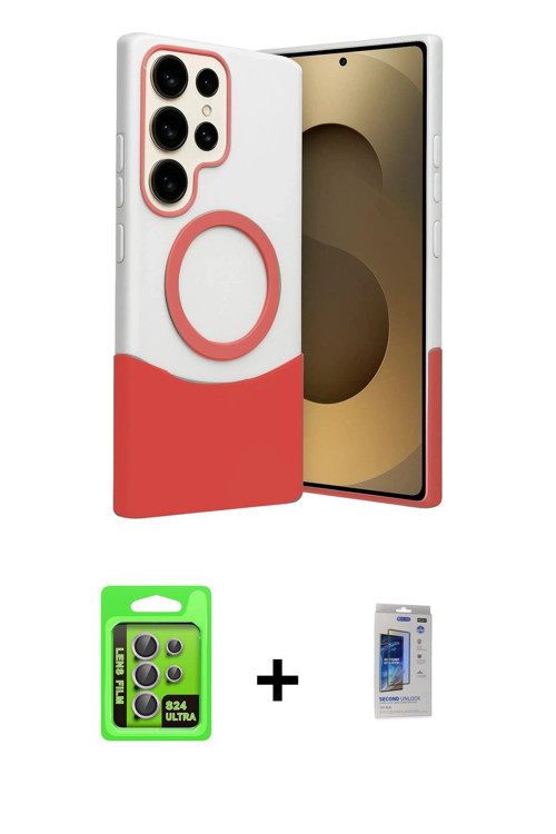 ieg™ Galaxy S24 Ultra Kılıf Kozmos Form Özel Seri - Siyah Durable Full Glue Curved Hayalet Cam + Mor