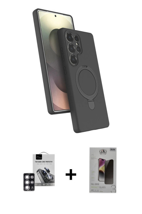 ieg™ Galaxy S24 Ultra Kılıf İz Işık Koleksiyonu - Siyah Bilvis Hayalet Cam Ekran Koruyucu + Pembe PV