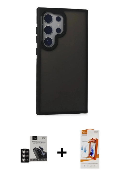 ieg™ Galaxy S24 Ultra Kılıf Eksen Işık - Siyah AutoKit 5in1 Fiber Polymer Nano Ekran Koruyucu + Deri