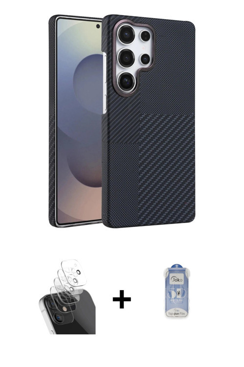 ieg™ Galaxy S24 Ultra Kılıf Doruk Serisi - Siyah Joko Magic 5D Cam + Şeffaf Kamera Lens Koruma Cam