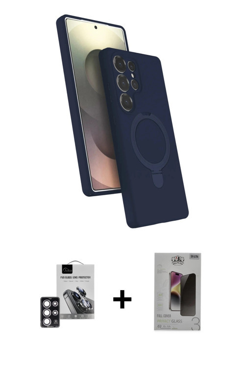 ieg™ Galaxy S24 Ultra Kılıf İz Işık Koleksiyonu - Siyah Bilvis Hayalet Cam Ekran Koruyucu + Pembe PV