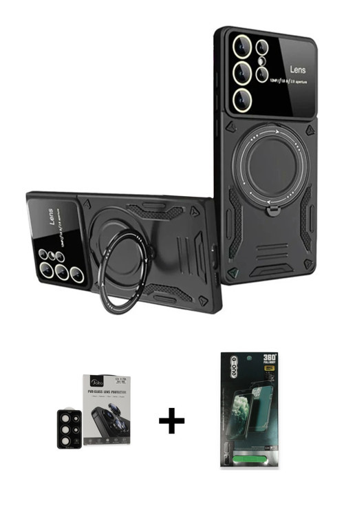 ieg™ Galaxy S24 Ultra Kılıf Kıvılcım Modern Serisi - Siyah 360 Mat Full Body Arka Koruyucu + Siyah P