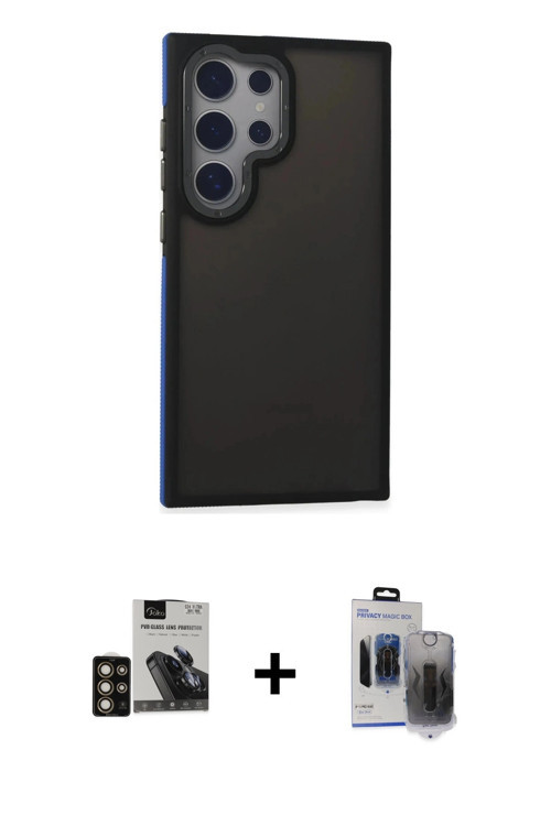 ieg™ Galaxy S24 Ultra Kılıf Eksen Işık - Siyah Vanessa Magic Hayalet Cam + Gold PVD Metal Kamera Len
