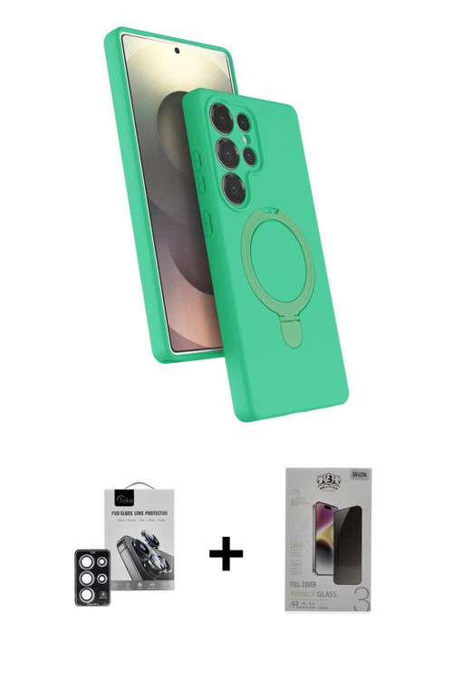 ieg™ Galaxy S24 Ultra Kılıf İz Işık Koleksiyonu - Siyah Bilvis Hayalet Cam Ekran Koruyucu + Pembe PV