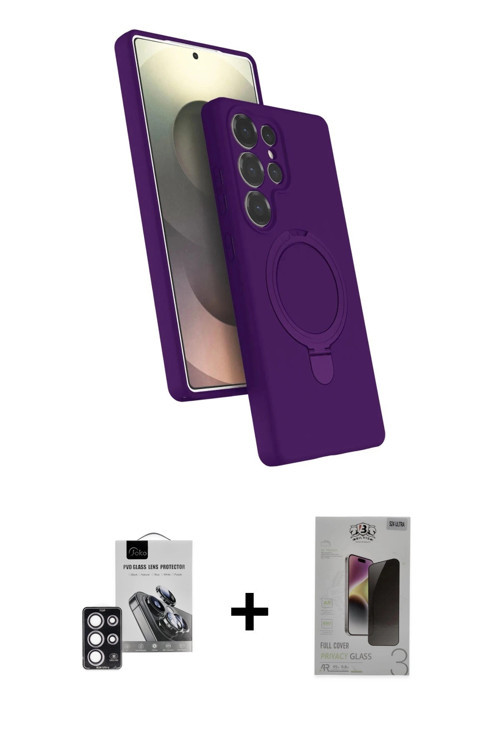 ieg™ Galaxy S24 Ultra Kılıf İz Işık Koleksiyonu - Siyah Bilvis Hayalet Cam Ekran Koruyucu + Pembe PV