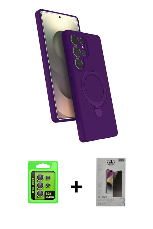 ieg™ Galaxy S24 Ultra Kılıf İz Işık Koleksiyonu - Siyah Bilvis Hayalet Cam Ekran Koruyucu + Gri Raze
