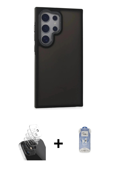 ieg™ Galaxy S24 Ultra Kılıf Eksen Işık - Siyah Joko Magic 5D Cam + Şeffaf Kamera Lens Koruma Cam