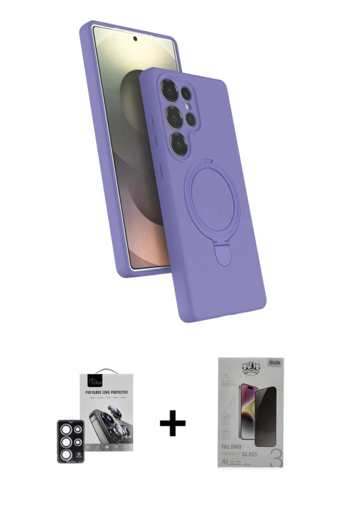 ieg™ Galaxy S24 Ultra Kılıf İz Işık Koleksiyonu - Siyah Bilvis Hayalet Cam Ekran Koruyucu + Pembe PV