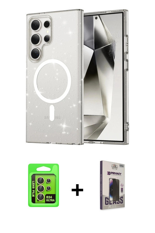 ieg™ Galaxy S24 Ultra Kılıf Nova Asil Prime - Siyah Bilvis Hayalet Cam Ekran Koruyucu + Sarı Raze Me