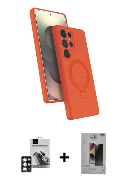 ieg™ Galaxy S24 Ultra Kılıf İz Işık Koleksiyonu - Siyah Bilvis Hayalet Cam Ekran Koruyucu + Pembe PV