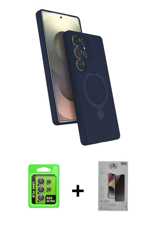 ieg™ Galaxy S24 Ultra Kılıf İz Işık Koleksiyonu - Siyah Bilvis Hayalet Cam Ekran Koruyucu + Gri Raze