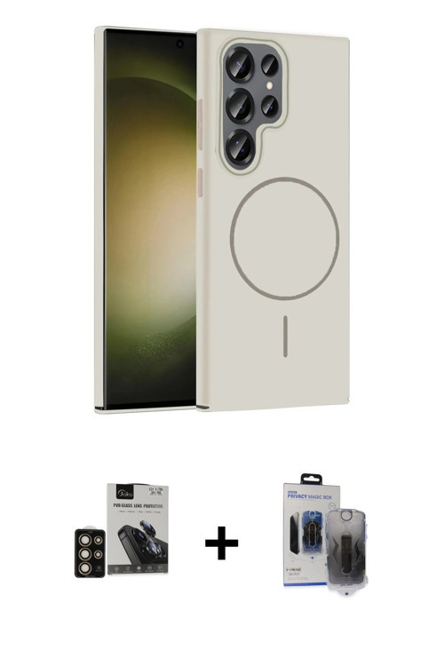 ieg™ Galaxy S24 Ultra Kılıf Siluet Doku Özel Seri - Siyah Vanessa Magic Hayalet Cam + Gold PVD Metal