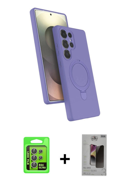 ieg™ Galaxy S24 Ultra Kılıf İz Işık Koleksiyonu - Siyah Bilvis Hayalet Cam Ekran Koruyucu + Gri Raze