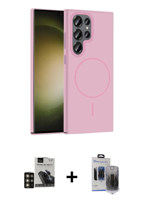 ieg™ Galaxy S24 Ultra Kılıf Siluet Doku Özel Seri - Siyah Vanessa Magic Hayalet Cam + Gold PVD Metal