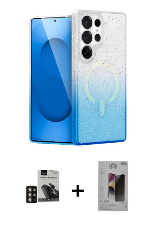 ieg™ Galaxy S24 Ultra Kılıf Eksen Minimal Özel Seri - Siyah Bilvis Hayalet Cam Ekran Koruyucu + Gold