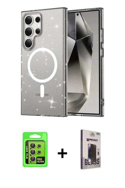 ieg™ Galaxy S24 Ultra Kılıf Nova Asil Prime - Siyah Bilvis Hayalet Cam Ekran Koruyucu + Sarı Raze Me