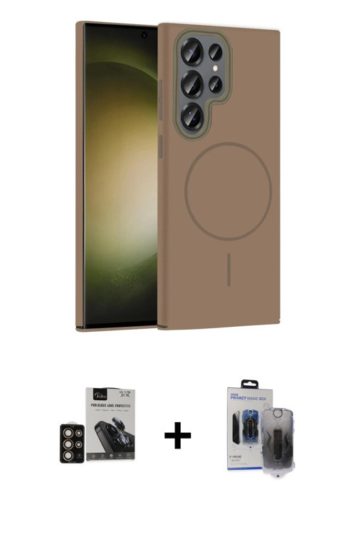 ieg™ Galaxy S24 Ultra Kılıf Siluet Doku Özel Seri - Siyah Vanessa Magic Hayalet Cam + Gold PVD Metal