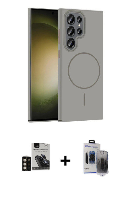 ieg™ Galaxy S24 Ultra Kılıf Siluet Doku Özel Seri - Siyah Vanessa Magic Hayalet Cam + Gold PVD Metal