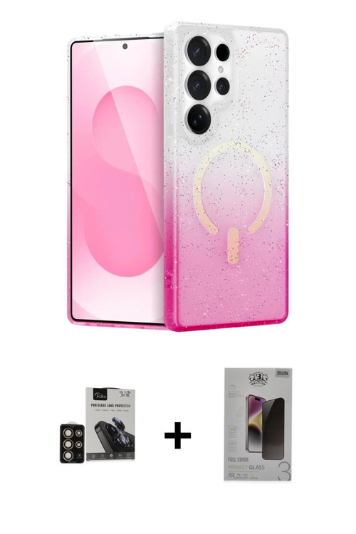 ieg™ Galaxy S24 Ultra Kılıf Eksen Minimal Özel Seri - Siyah Bilvis Hayalet Cam Ekran Koruyucu + Gold